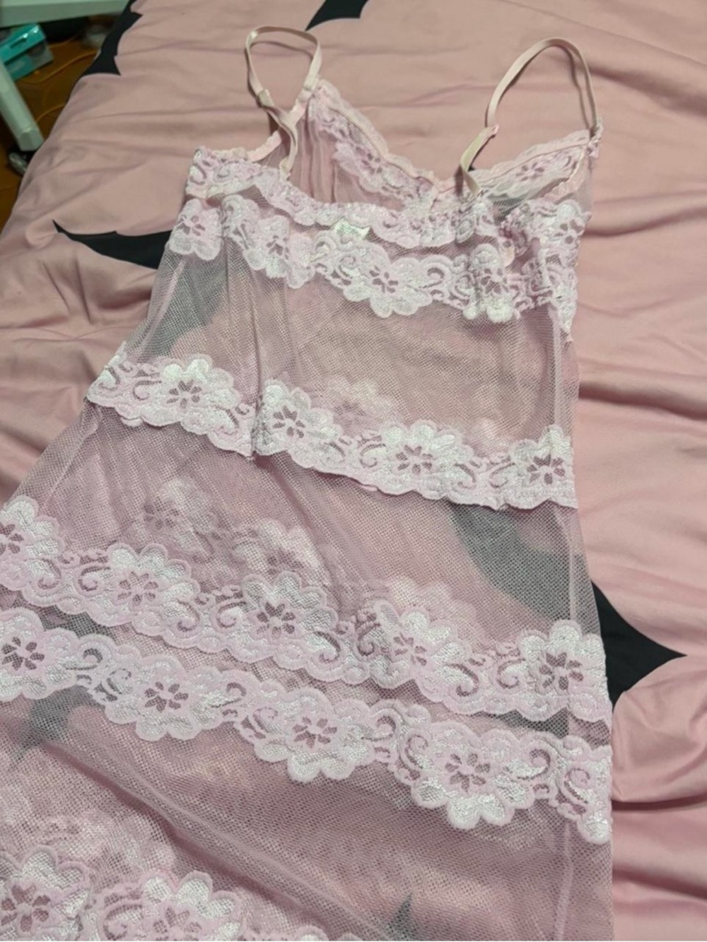 Light Pink Sheer Mesh Fredrick’s Of Hollywood Slip Dress - Picture 8 of 8
